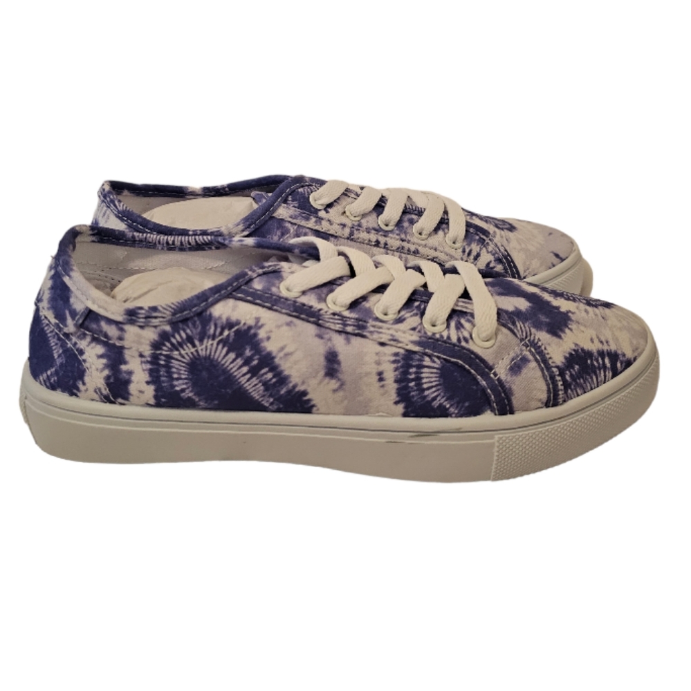 Blue and White ASOS Design Women's Dizzy Heart Tie Dye Lace Up Sneakers - Picture 3 of 14